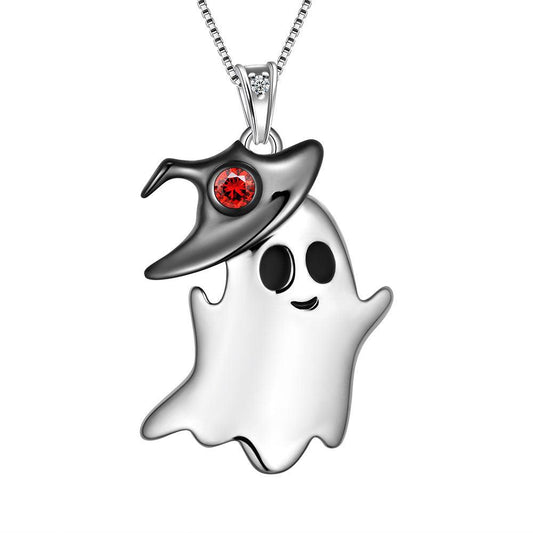 Tokyo Mart Women Girls Ghost Pendant Necklace Halloween Jewelry 925 Sterling Silver