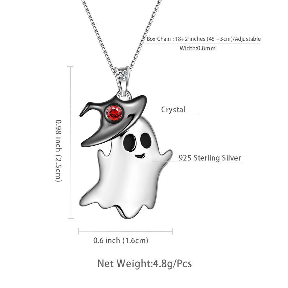 Tokyo Mart Women Girls Ghost Pendant Necklace Halloween Jewelry 925 Sterling Silver