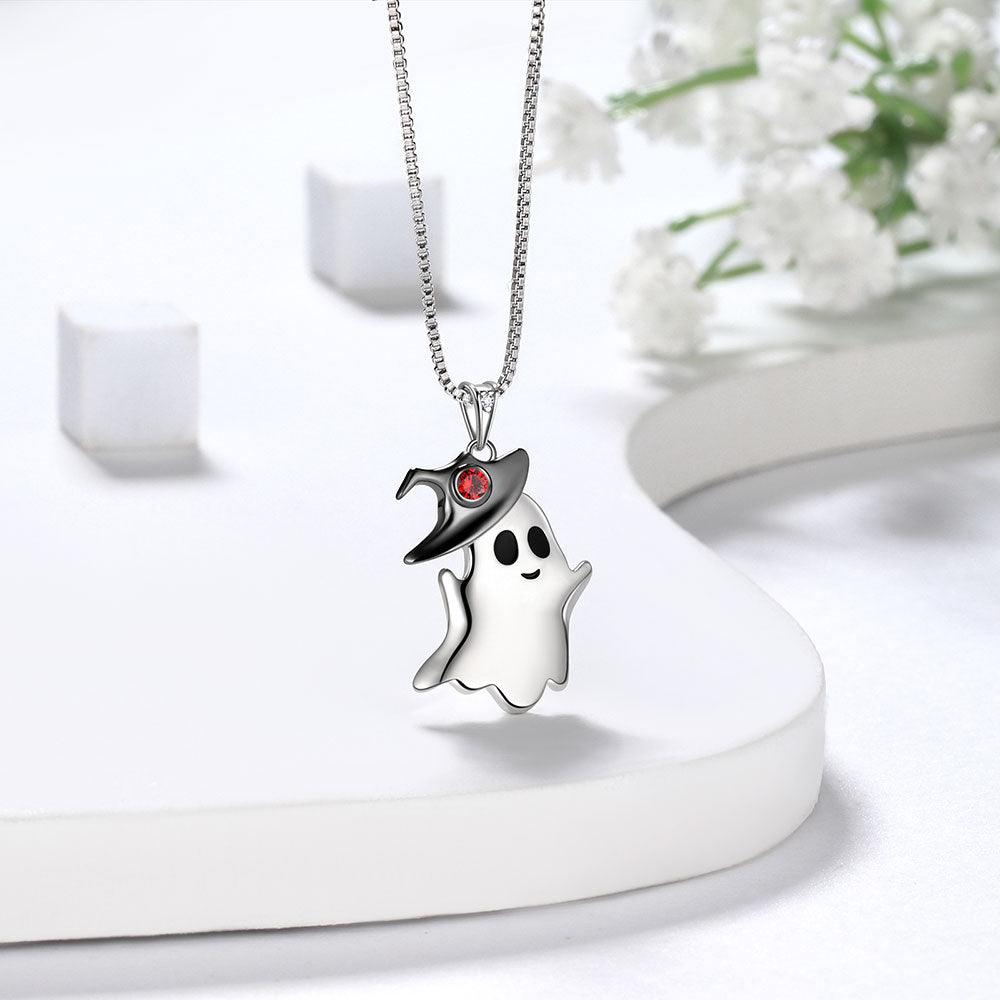 Tokyo Mart Women Girls Ghost Pendant Necklace Halloween Jewelry 925 Sterling Silver