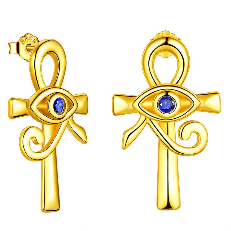 Tokyo Mart Eye of Horus Ankh Cross Earrings Mens Women Jewelry 925 Sterling Silver