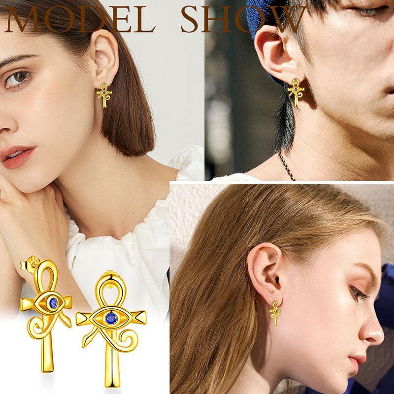 Tokyo Mart Eye of Horus Ankh Cross Earrings Mens Women Jewelry 925 Sterling Silver