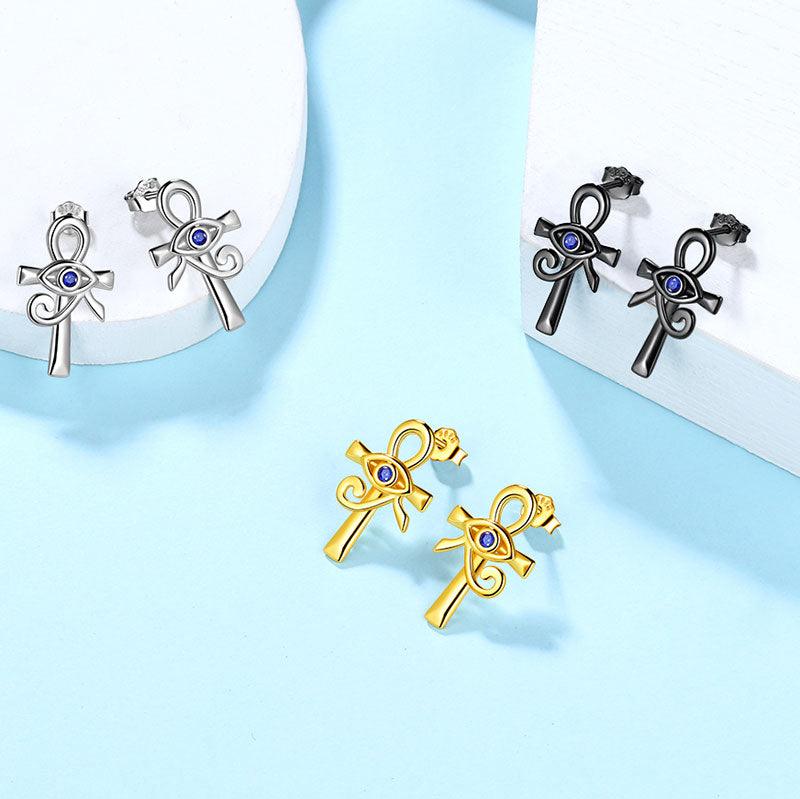 Tokyo Mart Eye of Horus Ankh Cross Earrings Mens Women Jewelry 925 Sterling Silver