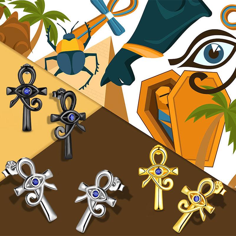 Tokyo Mart Eye of Horus Ankh Cross Earrings Mens Women Jewelry 925 Sterling Silver