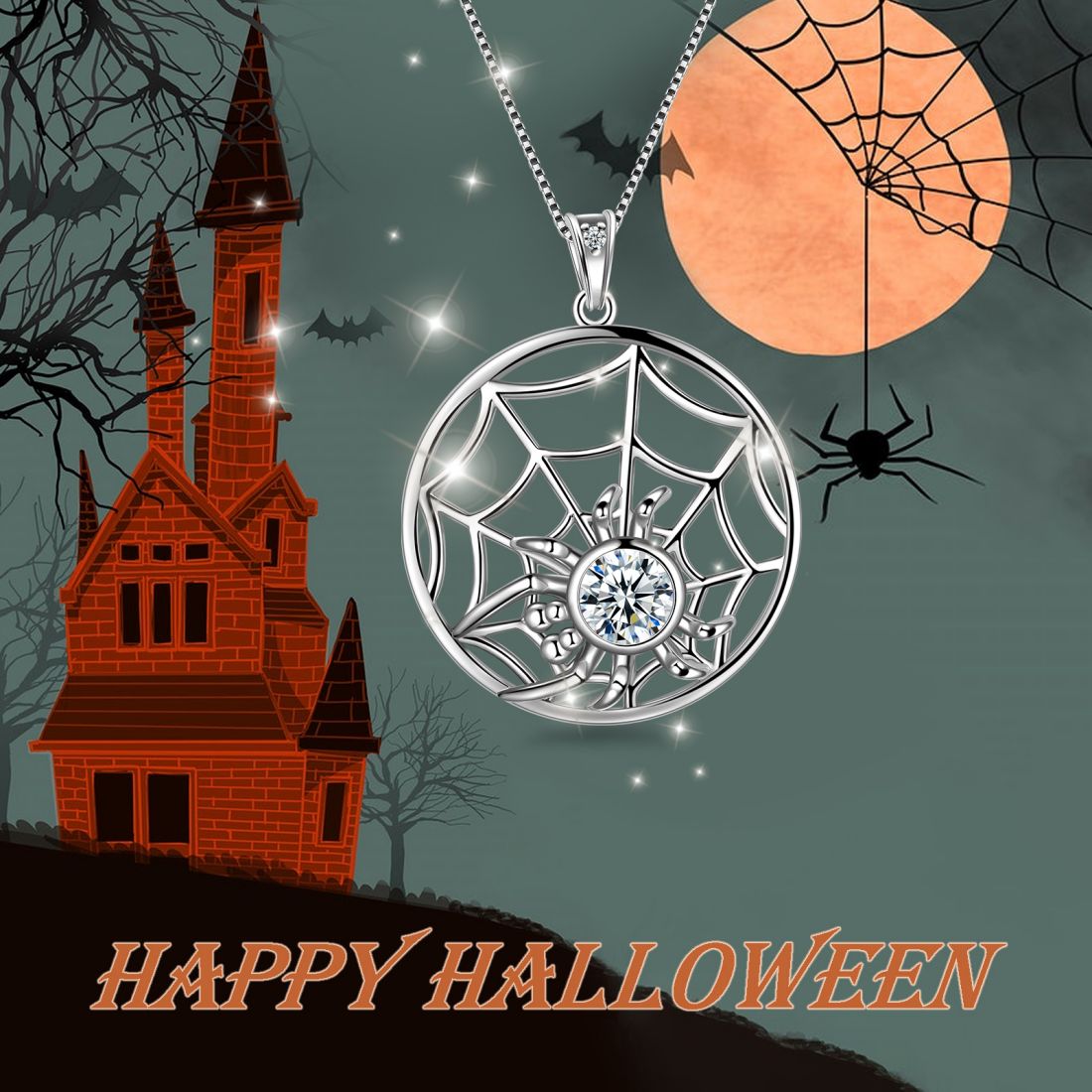 Tokyo Mart Halloween Spinne Halskette Tarantel Netz Anhänger Frauen Schmuck 925 Sterling Silber