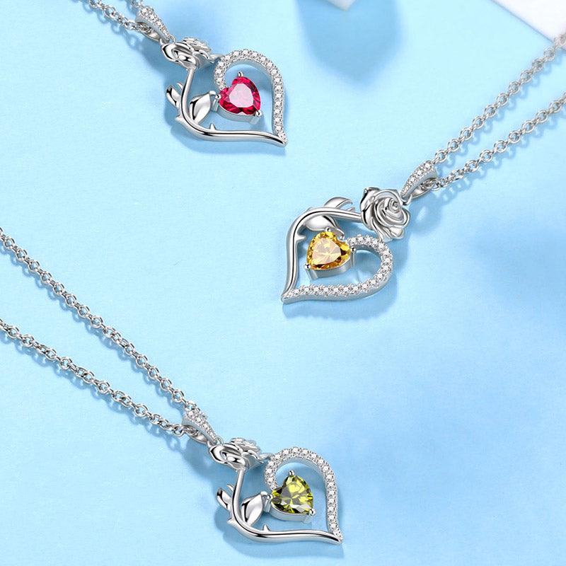 Tokyo Mart August Peridot Necklace Women Heart Birthstone Pendant Flower Rose Jewelry Birthday Gifts