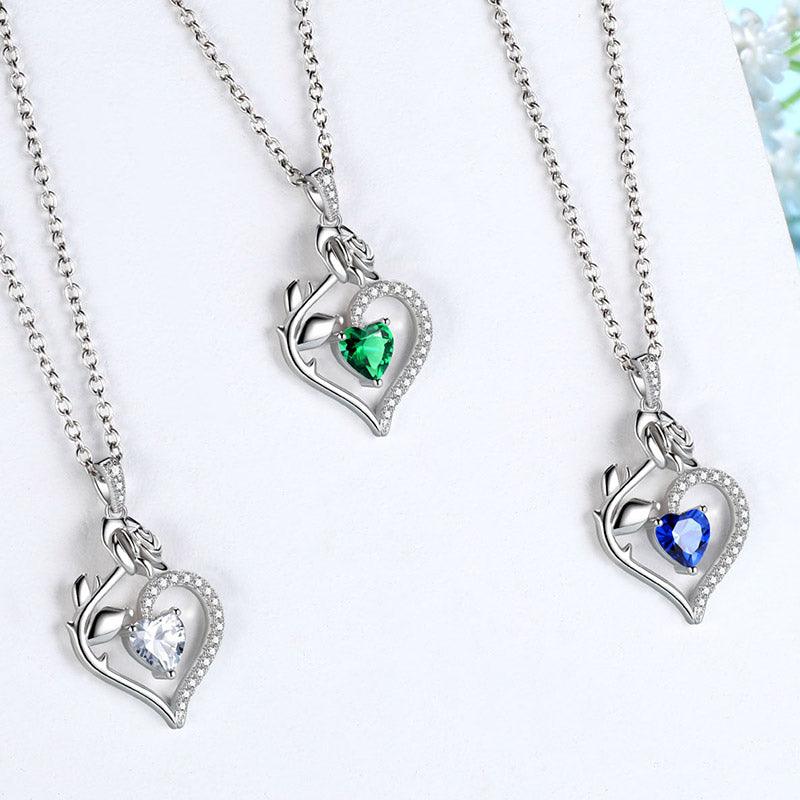 Tokyo Mart April Diamond Necklace Women Heart Birthstone Pendant Flower Rose Jewelry Birthday Gifts