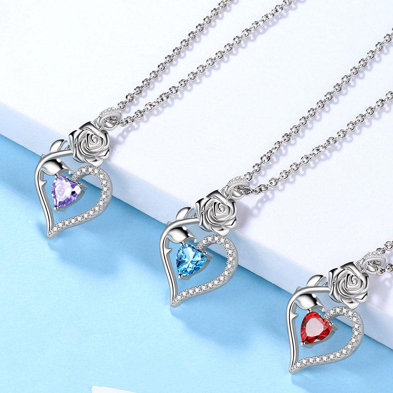 Tokyo Mart June Alexandrite Necklace Women Heart Birthstone Pendant Flower Rose Jewelry Birthday Gifts