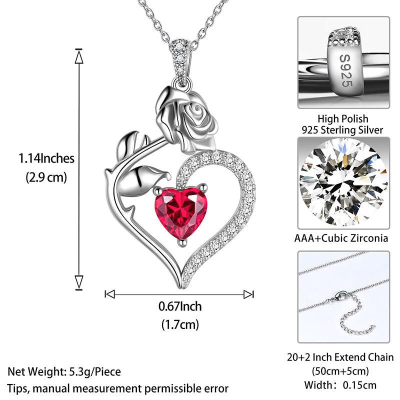 Tokyo Mart July Ruby Necklace Women Heart Birthstone Pendant Flower Rose Jewelry Birthday Gifts