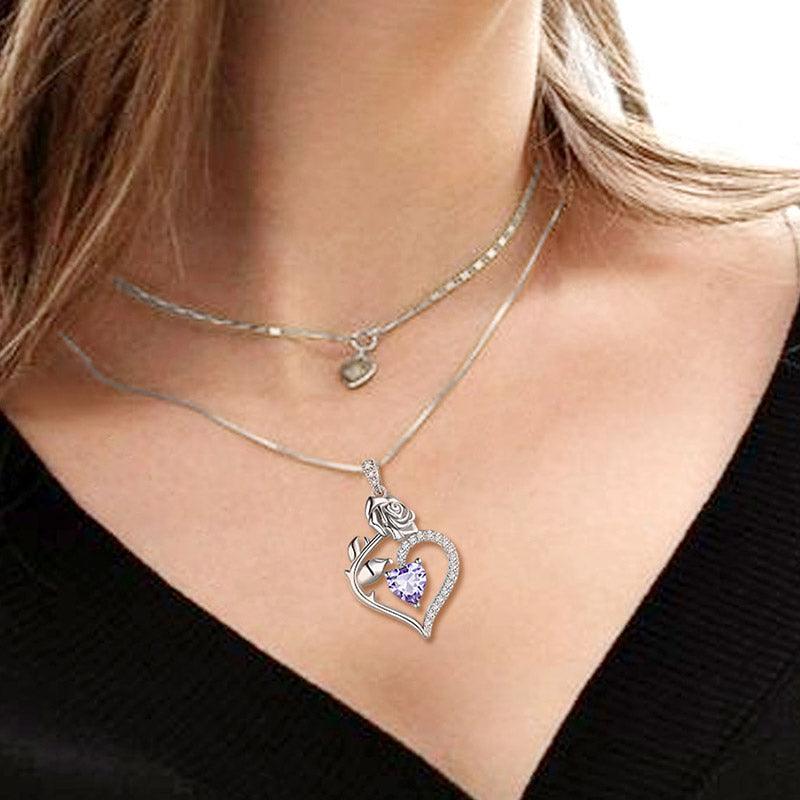 Tokyo Mart June Alexandrite Necklace Women Heart Birthstone Pendant Flower Rose Jewelry Birthday Gifts