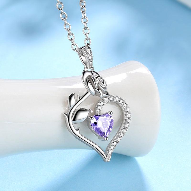 Tokyo Mart June Alexandrite Necklace Women Heart Birthstone Pendant Flower Rose Jewelry Birthday Gifts