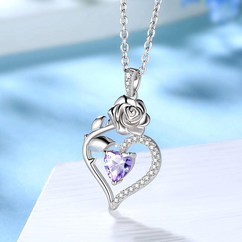 Tokyo Mart June Alexandrite Necklace Women Heart Birthstone Pendant Flower Rose Jewelry Birthday Gifts