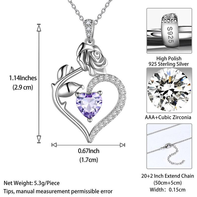 Tokyo Mart June Alexandrite Necklace Women Heart Birthstone Pendant Flower Rose Jewelry Birthday Gifts