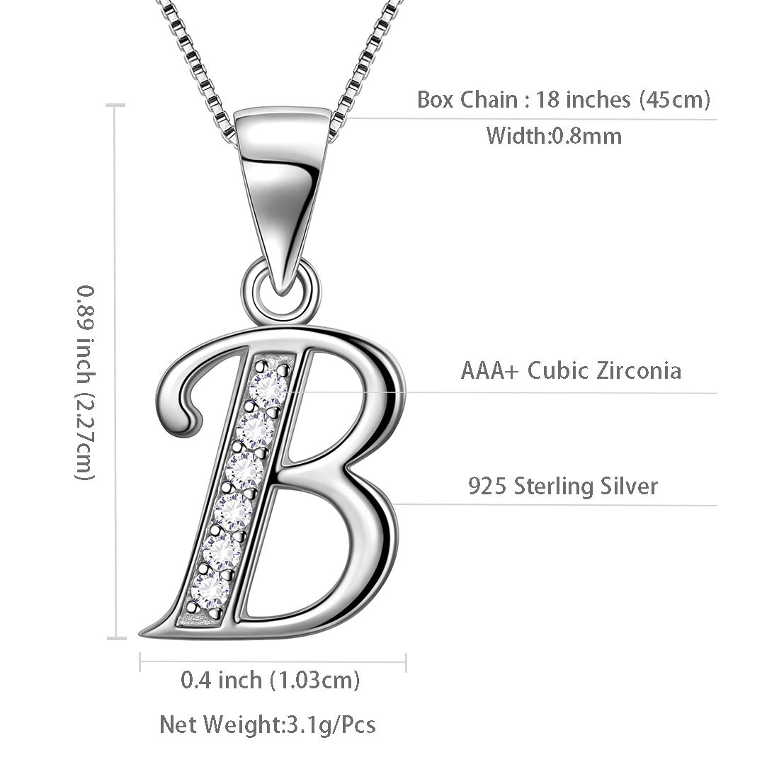 Tokyo Mart Letter B Initial Necklaces Pendant Women Men Name Jewelry Gift 925 Silver