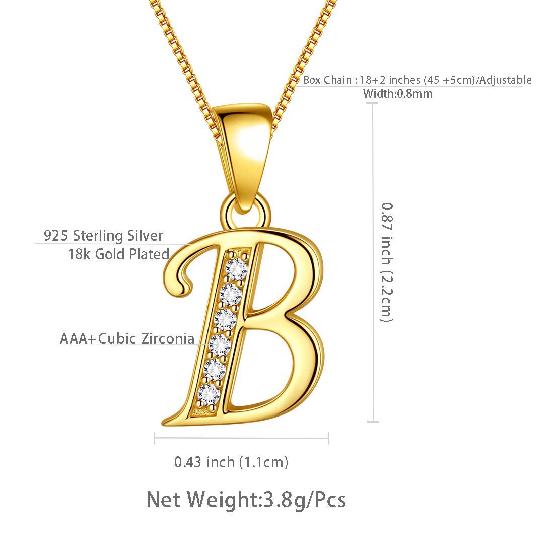 Tokyo Mart Letter B Initial Necklaces Pendant Women Men Name Jewelry Gift 925 Silver