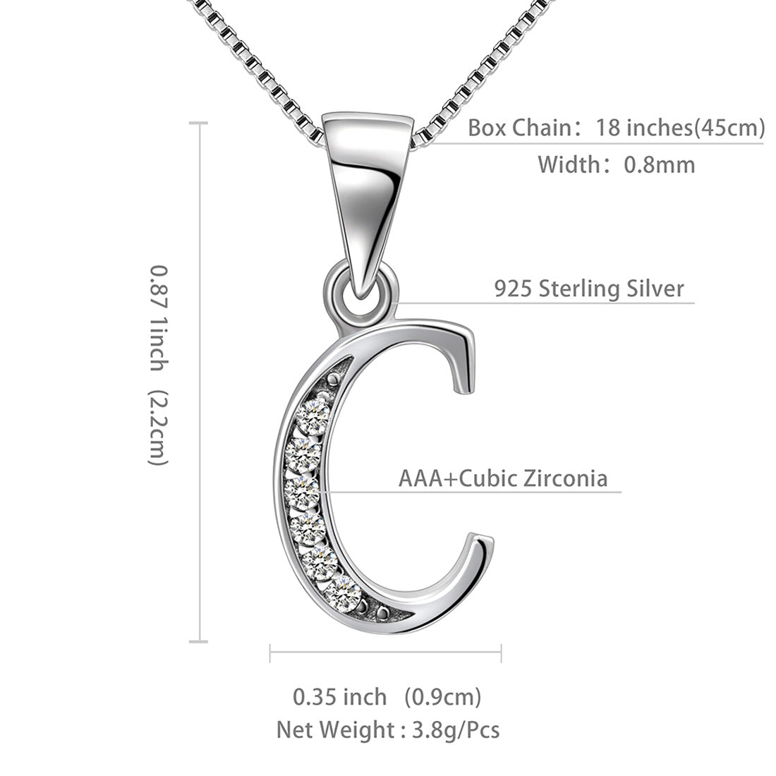 Tokyo Mart Letter C Initial Necklaces Pendant Women Men Name Jewelry Gift 925 Silver