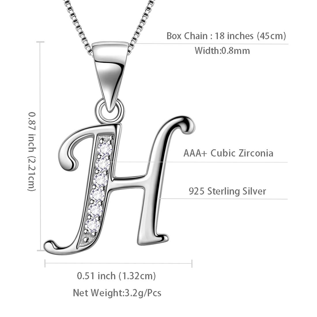 Tokyo Mart Letter H Initial Necklaces Pendant Women Men Name Jewelry Gift 925 Silver