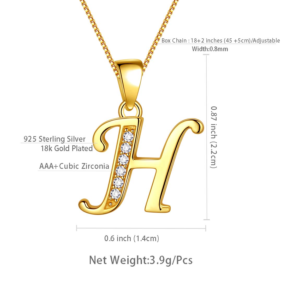 Tokyo Mart Letter H Initial Necklaces Pendant Women Men Name Jewelry Gift 925 Silver