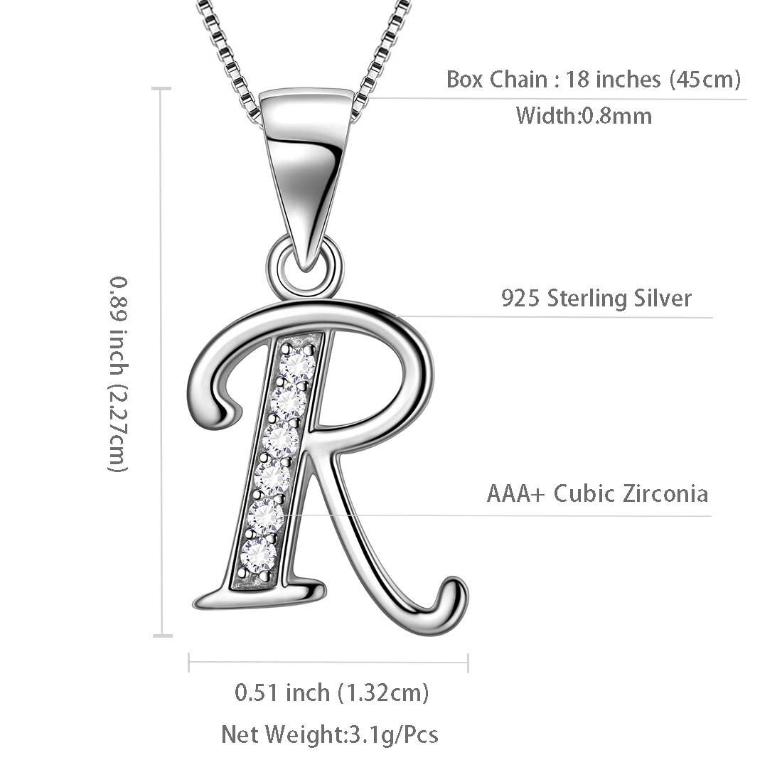 Tokyo Mart Halsketten mit Initiale Buchstabe R, Anhänger, Damen und Herren, Namensschmuck, Geschenk, 925er Silber