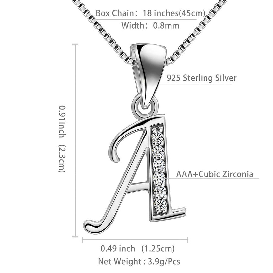 Tokyo Mart Letter A Initial Necklaces Pendant Women Men Name Jewelry Gift 925 Silver