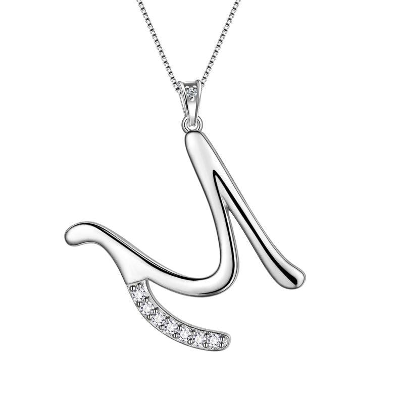 Tokyo Mart Halsketten mit Initiale M, Anhänger, Damen, Mädchen, Namensschmuck, Geschenk, 925 Sterling Silber