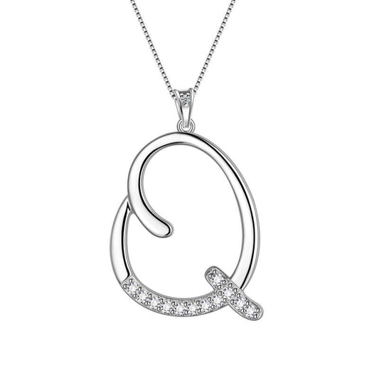 Tokyo Mart Halsketten mit Initiale Q, Anhänger, Damen, Mädchen, Namensschmuck, Geschenk, 925 Sterling Silber