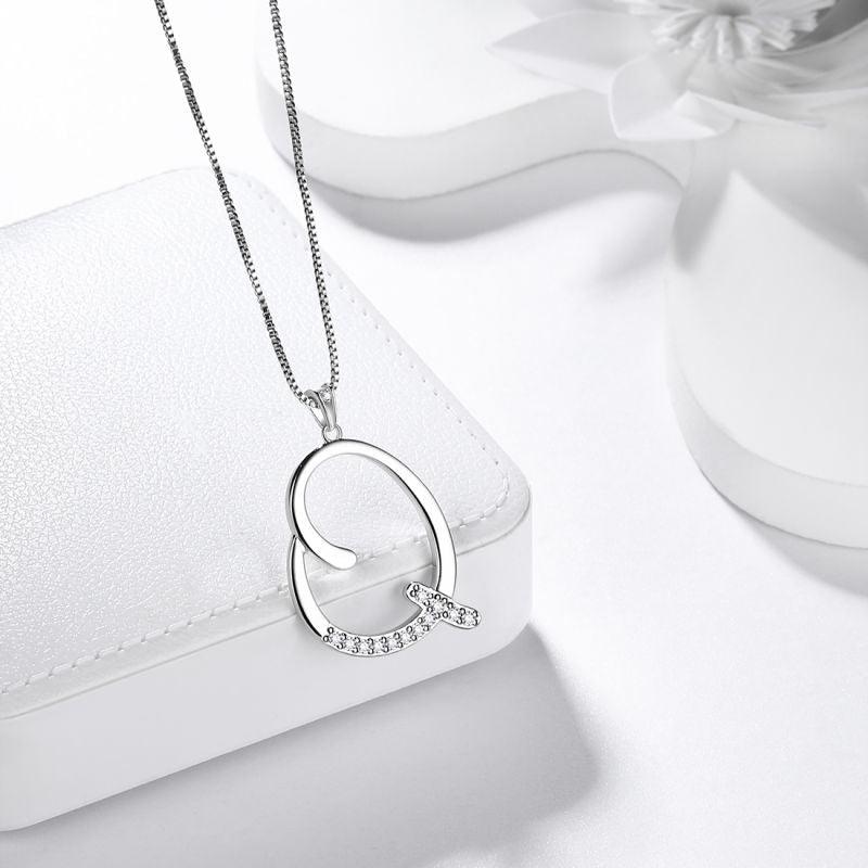 Tokyo Mart Halsketten mit Initiale Q, Anhänger, Damen, Mädchen, Namensschmuck, Geschenk, 925 Sterling Silber