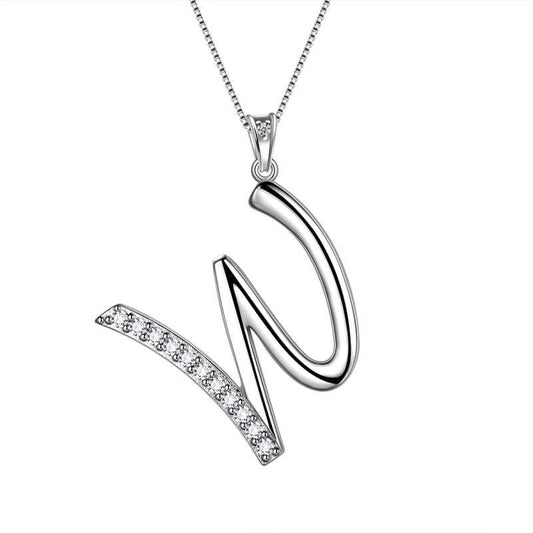 Tokyo Mart Halsketten mit Initiale W, Anhänger, Damen, Mädchen, Namensschmuck, Geschenk, 925 Sterling Silber