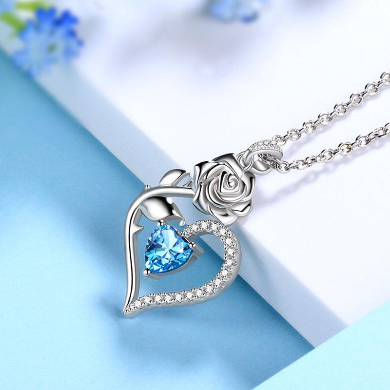 Tokyo Mart März Aquamarin Halskette Frauen Herz Geburtsstein Anhänger Blume Rose Schmuck Geburtstagsgeschenke