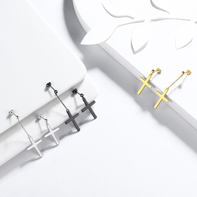 Tokyo Mart Kreuz-Ohrringe für Herren, 925er Sterlingsilber, baumelnde Ohrstecker, für Damen und Jungen, Hip-Hop, christlicher religiöser Schmuck, Ostergeschenke