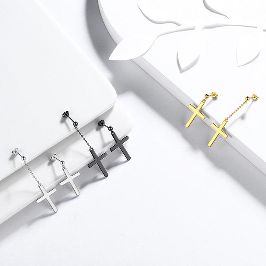 Tokyo Mart Kreuz-Ohrringe für Herren, 925er Sterlingsilber, baumelnde Ohrstecker, für Damen und Jungen, Hip-Hop, christlicher religiöser Schmuck, Ostergeschenke