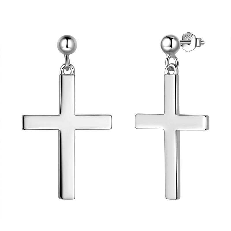 Tokyo Mart Kreuz-Ohrringe für Herren, 925er Sterlingsilber, baumelnde Ohrstecker, für Damen und Jungen, Hip-Hop, christlicher religiöser Schmuck, Ostergeschenke