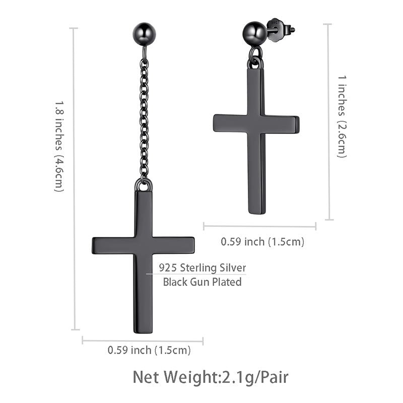 Tokyo Mart Kreuz-Ohrringe für Herren, 925er Sterlingsilber, baumelnde Ohrstecker, für Damen und Jungen, Hip-Hop, christlicher religiöser Schmuck, Ostergeschenke