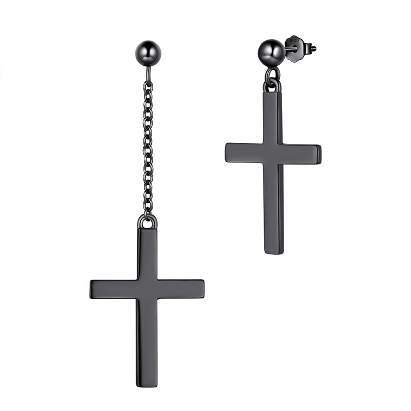 Tokyo Mart Kreuz-Ohrringe für Herren, 925er Sterlingsilber, baumelnde Ohrstecker, für Damen und Jungen, Hip-Hop, christlicher religiöser Schmuck, Ostergeschenke