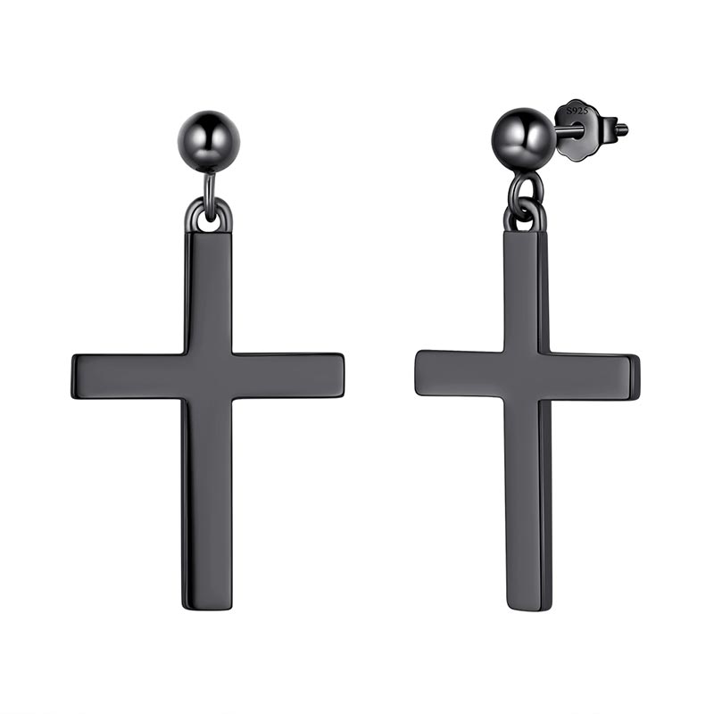 Tokyo Mart Kreuz-Ohrringe für Herren, 925er Sterlingsilber, baumelnde Ohrstecker, für Damen und Jungen, Hip-Hop, christlicher religiöser Schmuck, Ostergeschenke