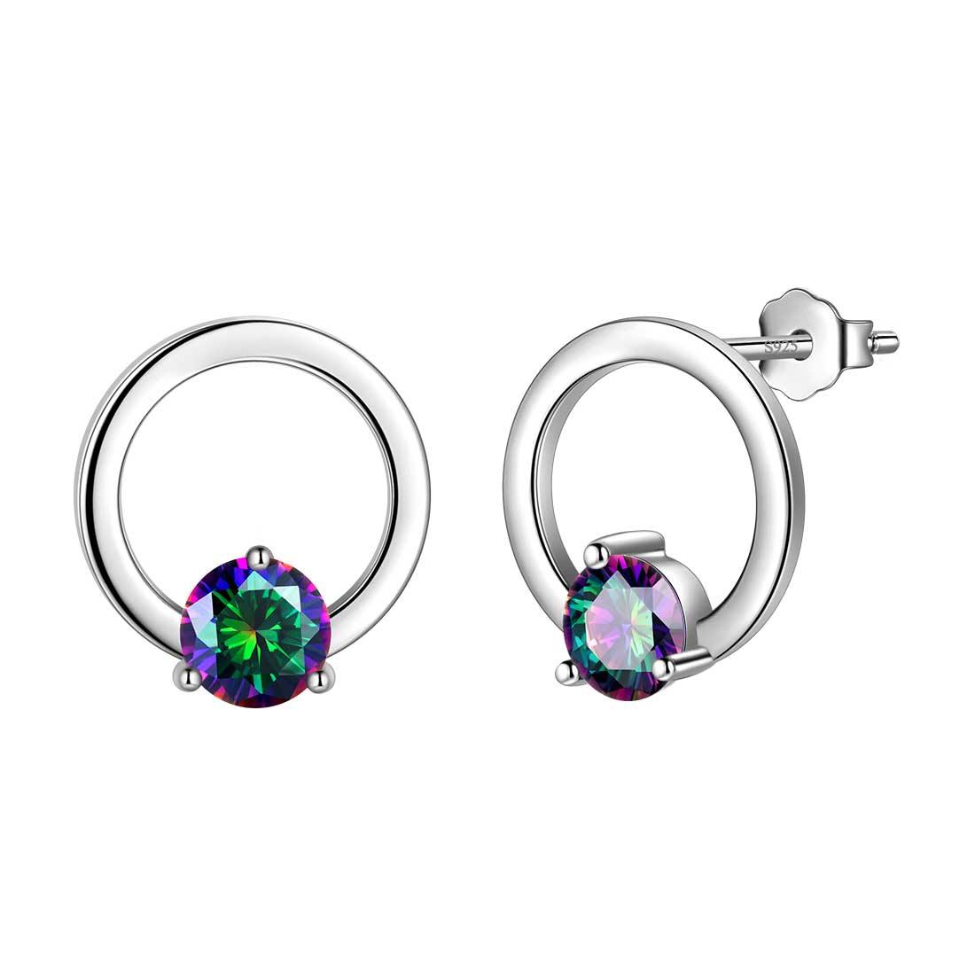 Tokyo Mart Mystic Topaz Stud Earrings Women Jewelry Sterling Silver Hollow Round