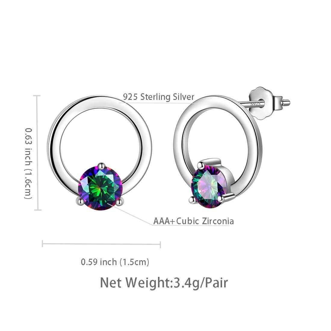 Tokyo Mart Mystic Topaz Stud Earrings Women Jewelry Sterling Silver Hollow Round