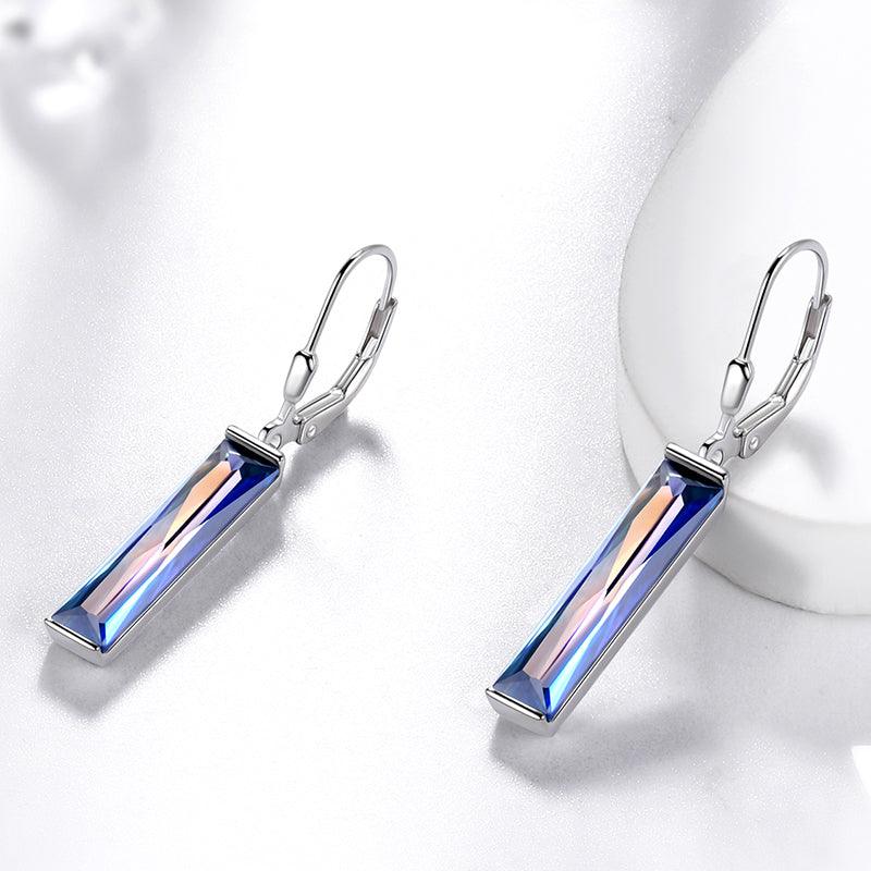 Tokyo Mart Women Blue Mystic Topaz Earrings Bar Leverback Dangle Earrings 925 Sterling Silver