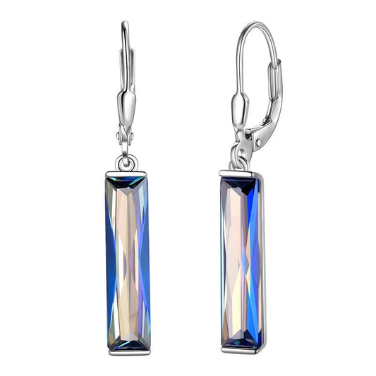 Tokyo Mart Women Blue Mystic Topaz Earrings Bar Leverback Dangle Earrings 925 Sterling Silver