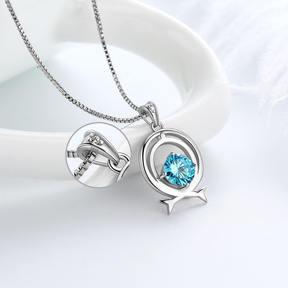 Tokyo Mart Zodiac Pisces Necklace March Birthstone Pendant Women Girls Jewelry Birthday Gift Women Girls Jewelry Birthday Gift