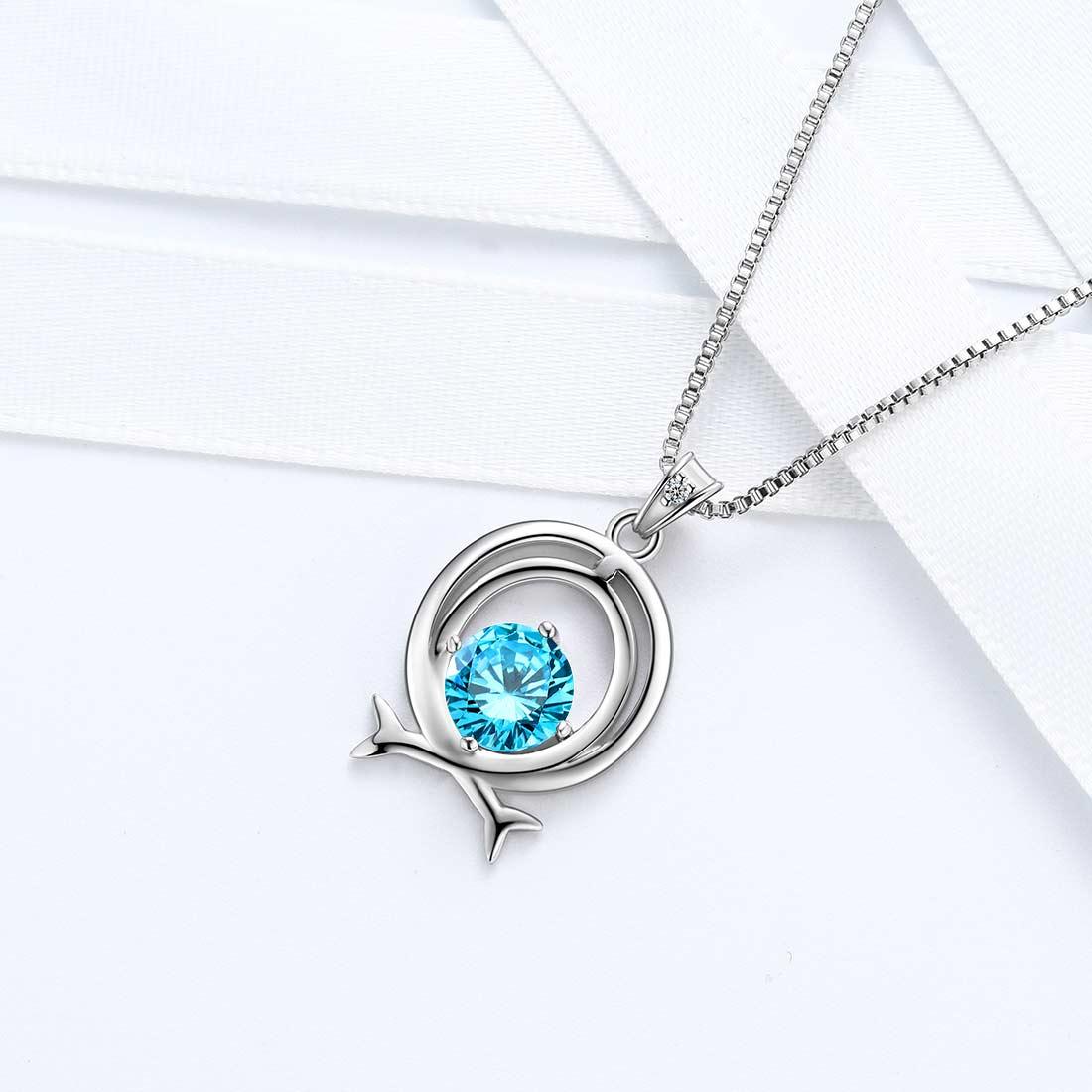 Tokyo Mart Zodiac Pisces Necklace March Birthstone Pendant Women Girls Jewelry Birthday Gift Women Girls Jewelry Birthday Gift