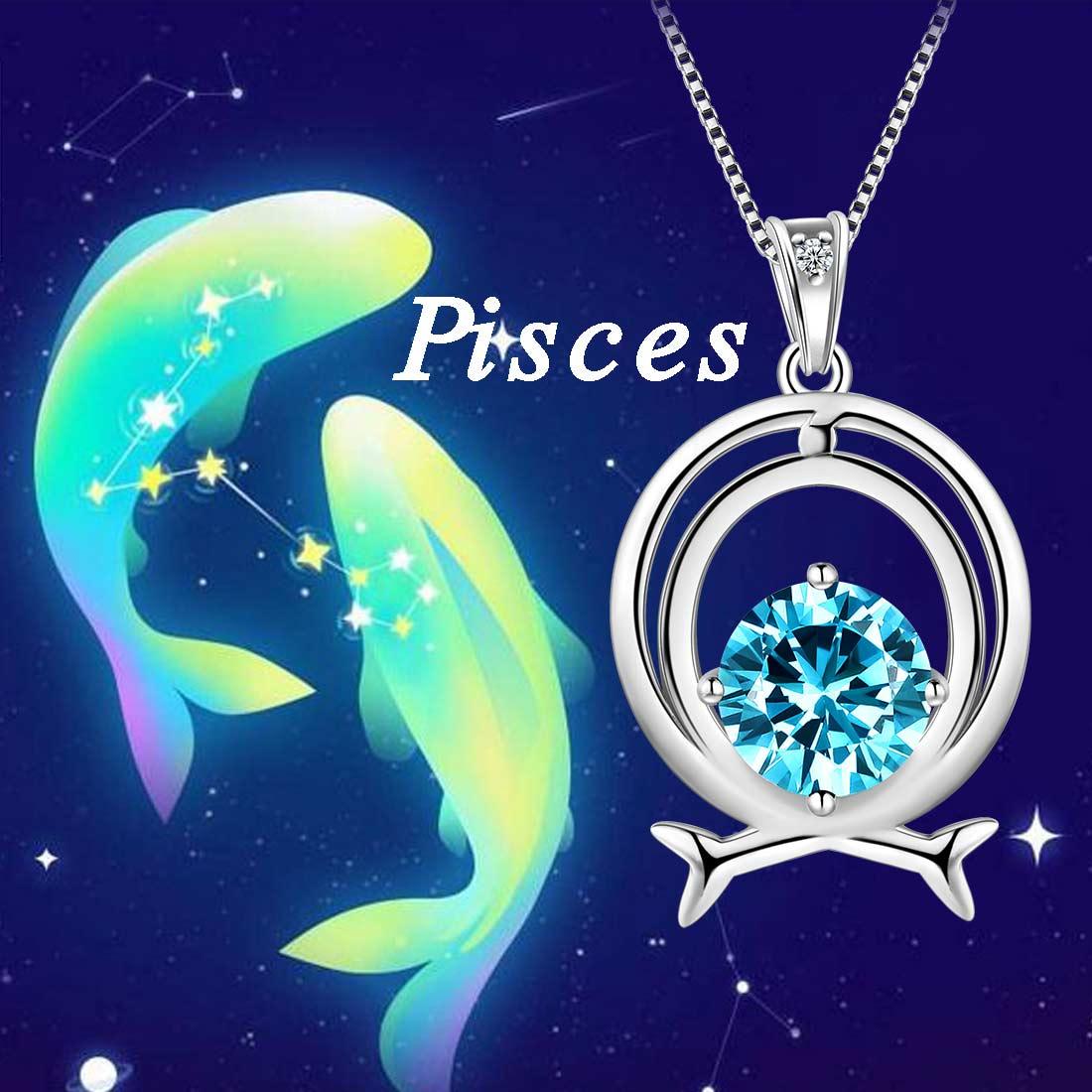 Tokyo Mart Zodiac Pisces Necklace March Birthstone Pendant Women Girls Jewelry Birthday Gift Women Girls Jewelry Birthday Gift