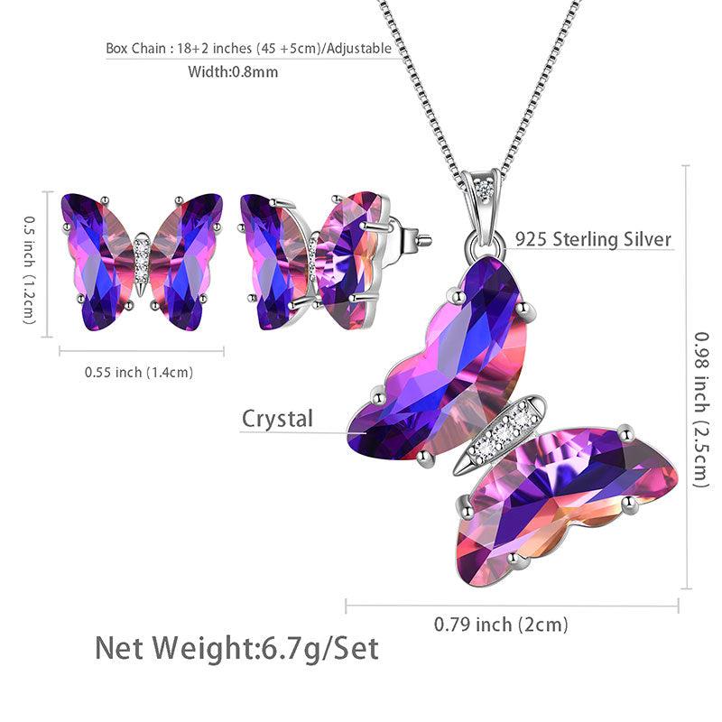 Tokyo Mart Schmuckset mit lila Schmetterlingen, 3-teilig, Amethyst-Geburtsstein für Februar, Geburtstagsgeschenk für Frauen und Mädchen