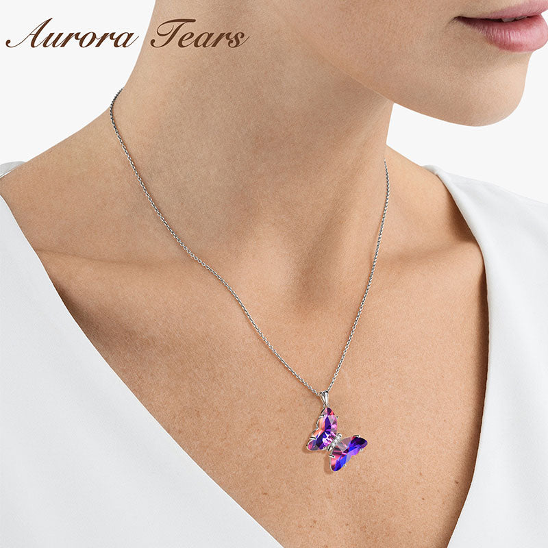 Tokyo Mart Women Butterfly Necklace Pendant Birthstone Crystal Jewelry Gift 925 Sterling Silver