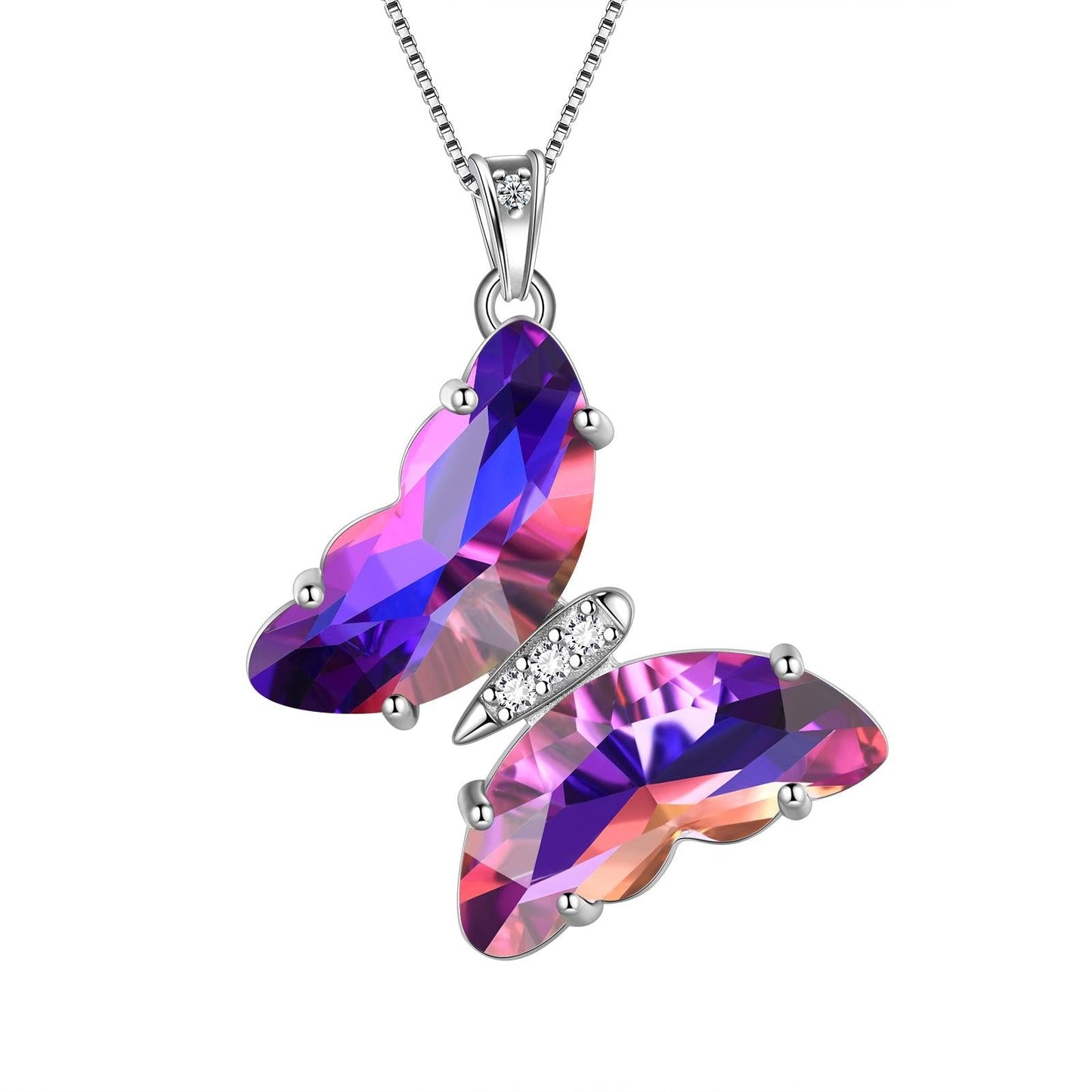 Tokyo Mart Women Butterfly Necklace Pendant Birthstone Crystal Jewelry Gift 925 Sterling Silver