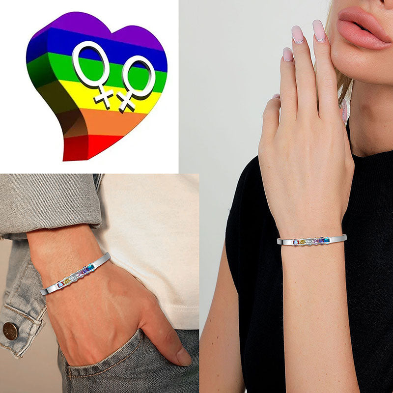 Tokyo Mart LGBT Regenbogen-Armreif, Manschettenarmband, Pride-Schmuck für Männer und Frauen, Edelstahl