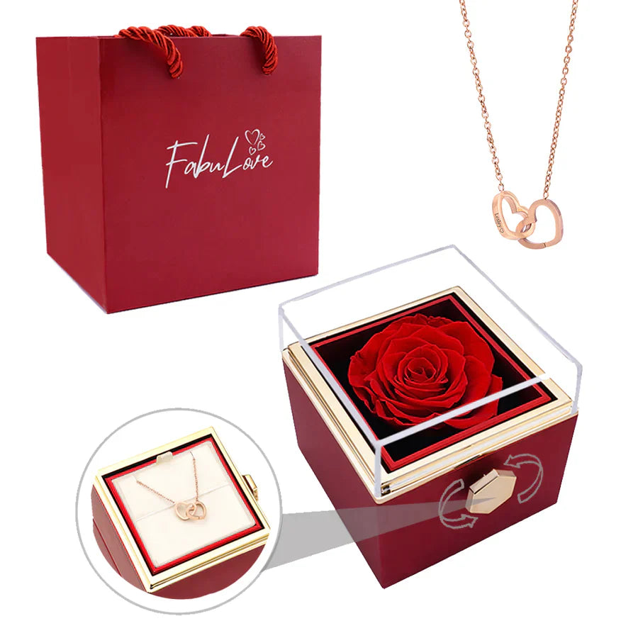 ETERNAL ROSE BOX WITH NECKLACE & REAL ROSE.