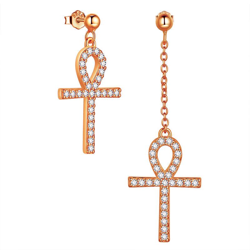 Tokyo Mart Asymmetry Ankh Cross Earrings Women Mens Jewelry Sterling Silver