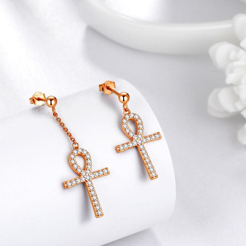 Tokyo Mart Asymmetry Ankh Cross Earrings Women Mens Jewelry Sterling Silver