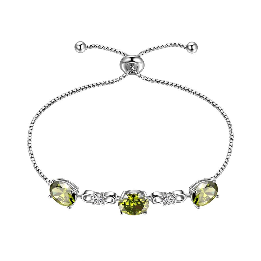 Tokyo Mart Armband mit rundem Geburtsstein, Peridot, für Damen und Mädchen, Sterling-Silber 925