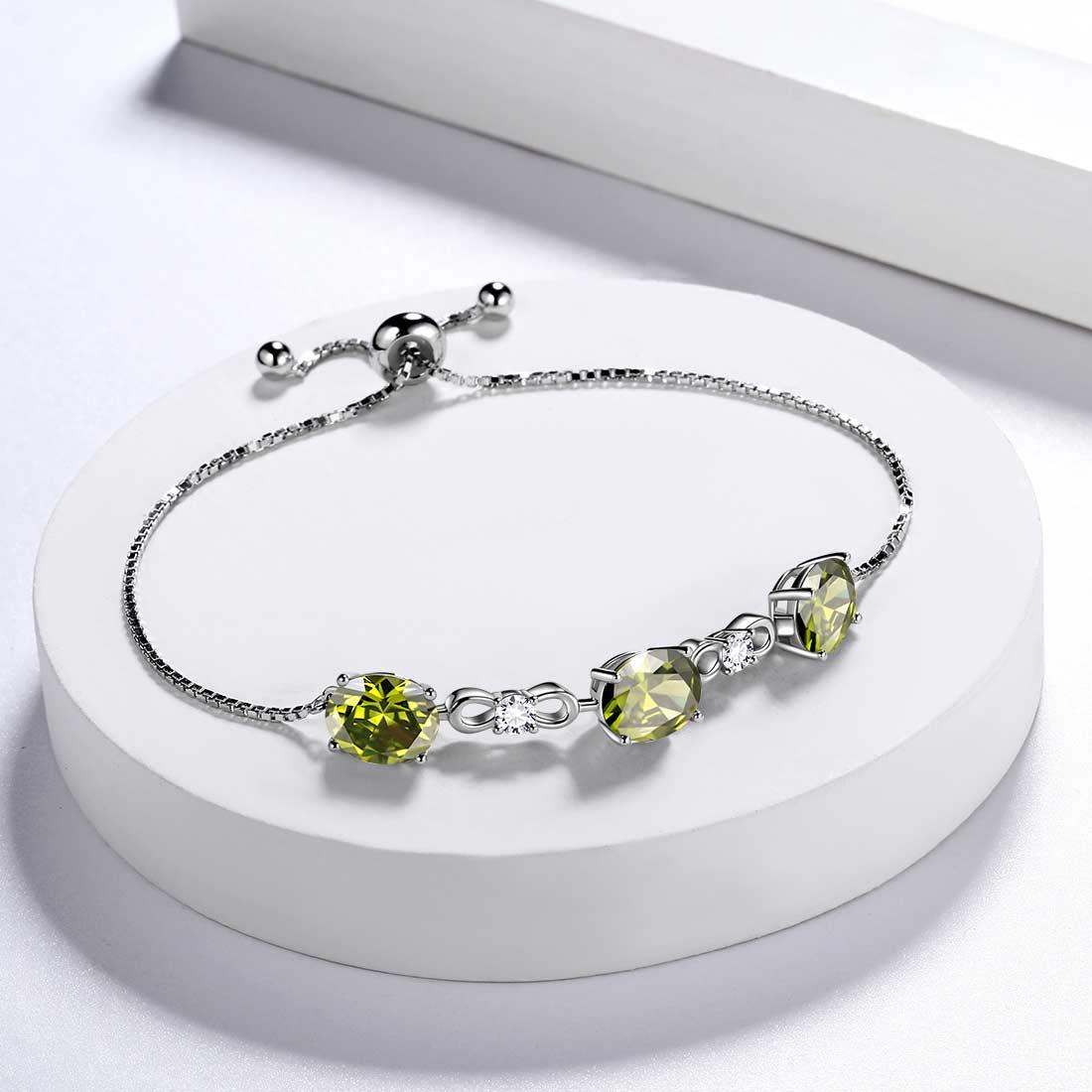 Tokyo Mart Armband mit rundem Geburtsstein, Peridot, für Damen und Mädchen, Sterling-Silber 925